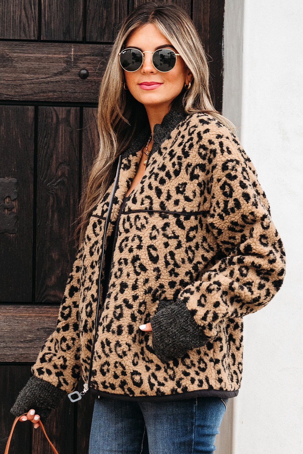 Leila | Leopard Patchwork Fleece Zip-Up Jacket