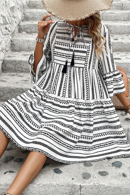 Sienna | Striped V-Neck Bell Sleeve Dress