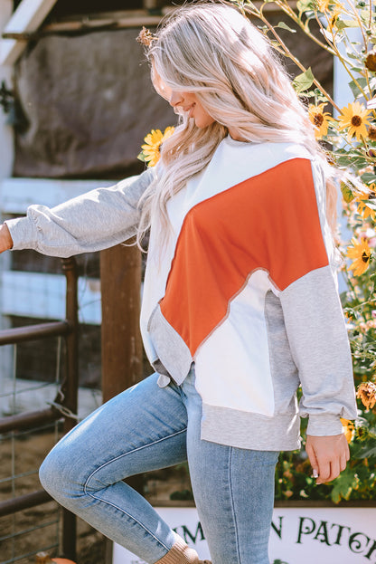 Sophia | Patchwork Long Sleeve Crew Neck Top