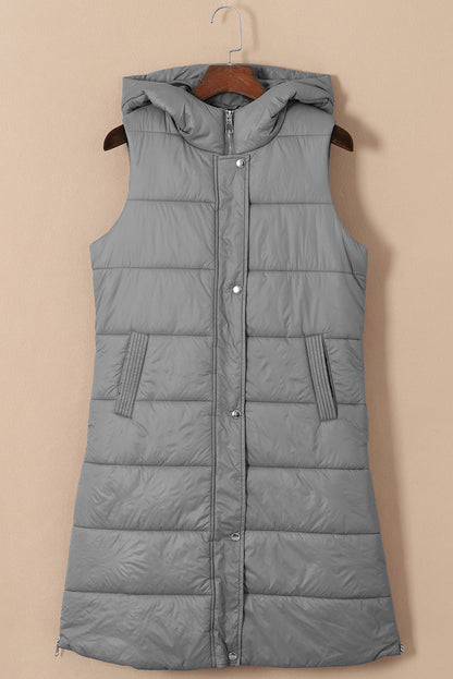 Kylie | Quilted Hooded Vest Coat (Gray)