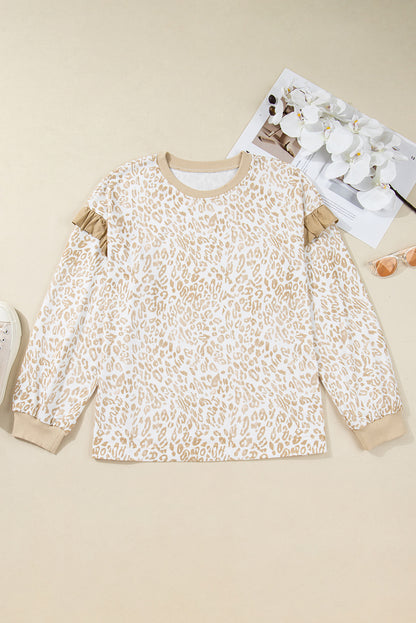 Ivy | Leopard Print Ruffled Sweatshirt