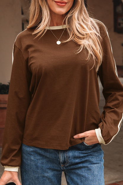 Freya | Vibrant Green Contrast Striped Long Sleeve Tee