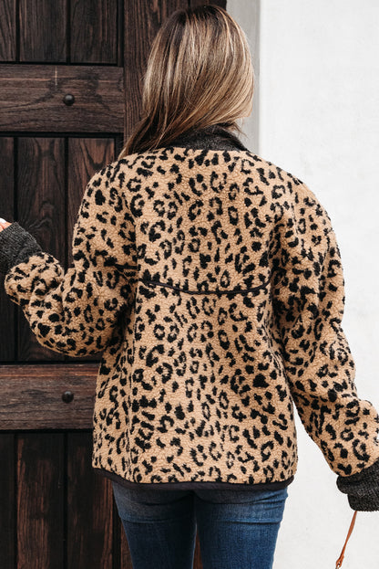 Leila | Leopard Patchwork Fleece Zip-Up Jacket