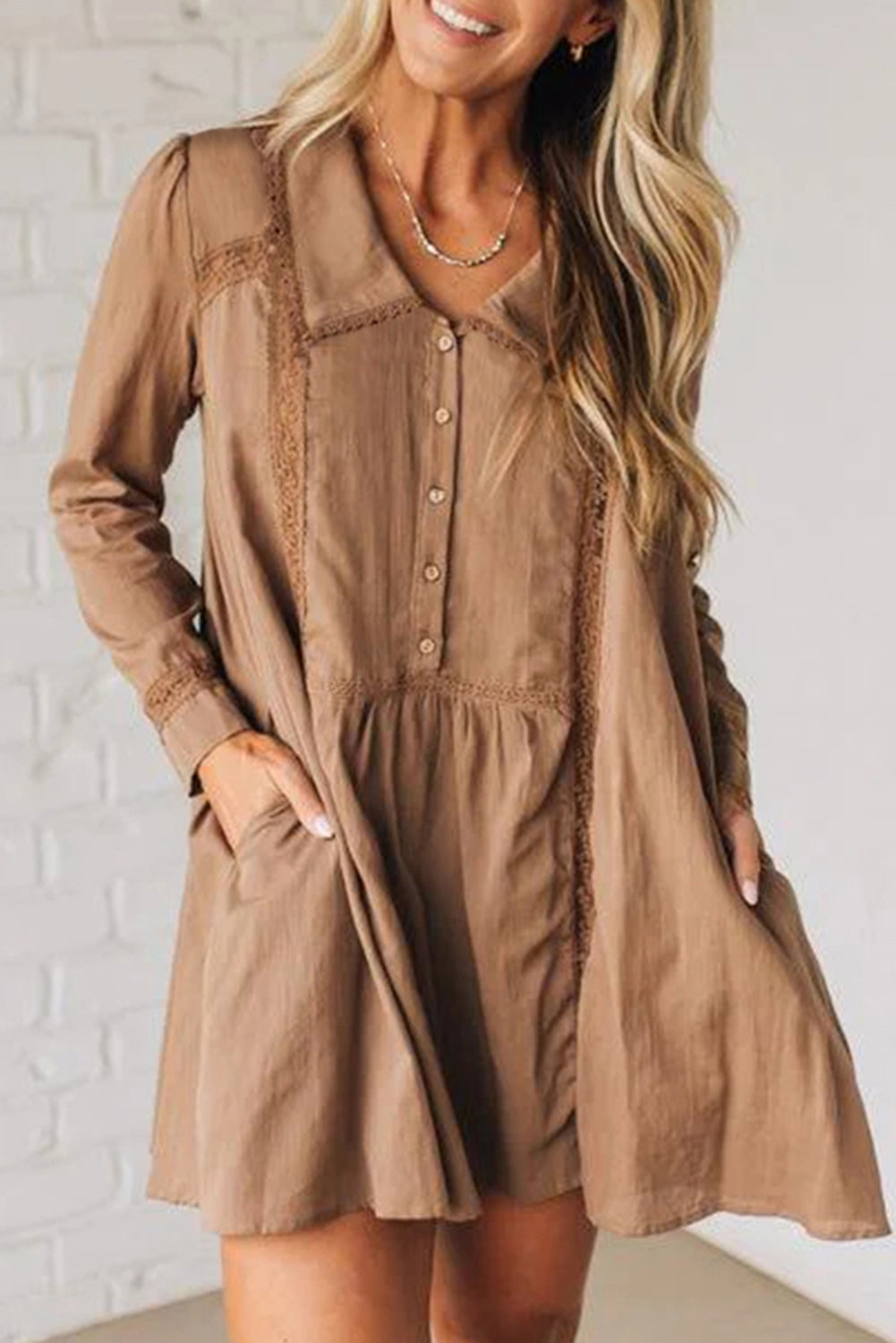 Carmela | Peter Pan Lace Trim Shirt Dress