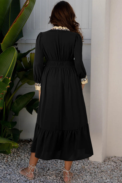 Clara | Solid Midi Dress with Leopard Frill