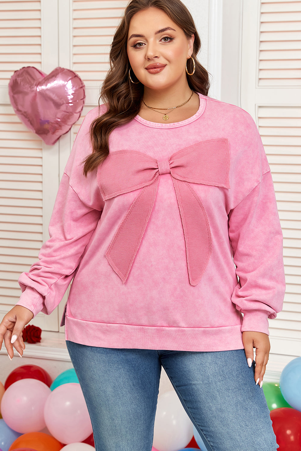 Cassy | Plus Size Mineral Wash Waffle Sweatshirt