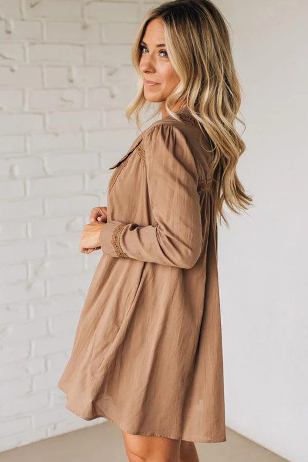 Carmela | Peter Pan Lace Trim Shirt Dress