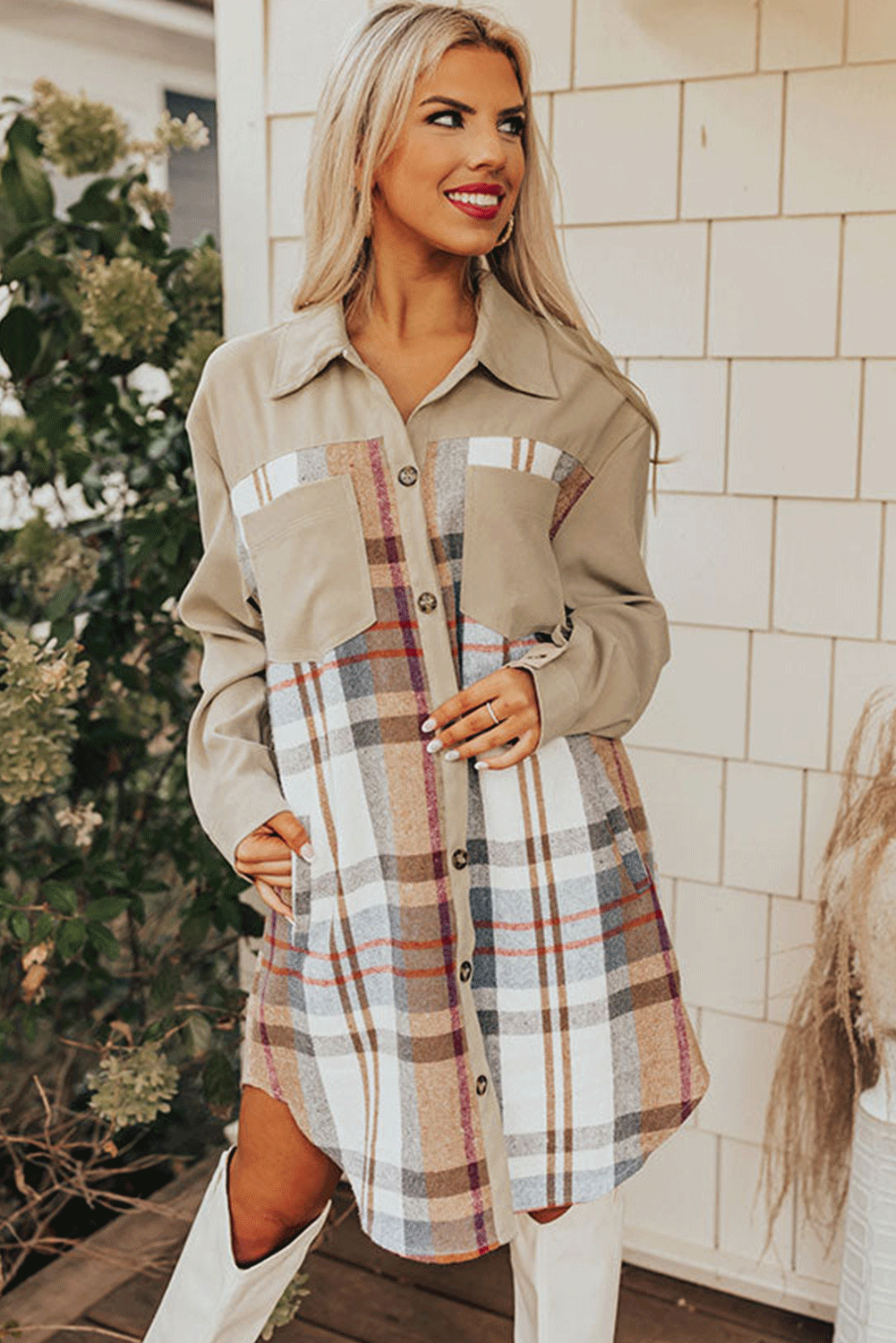 Ewa | Plaid Patchwork Shirt Dress