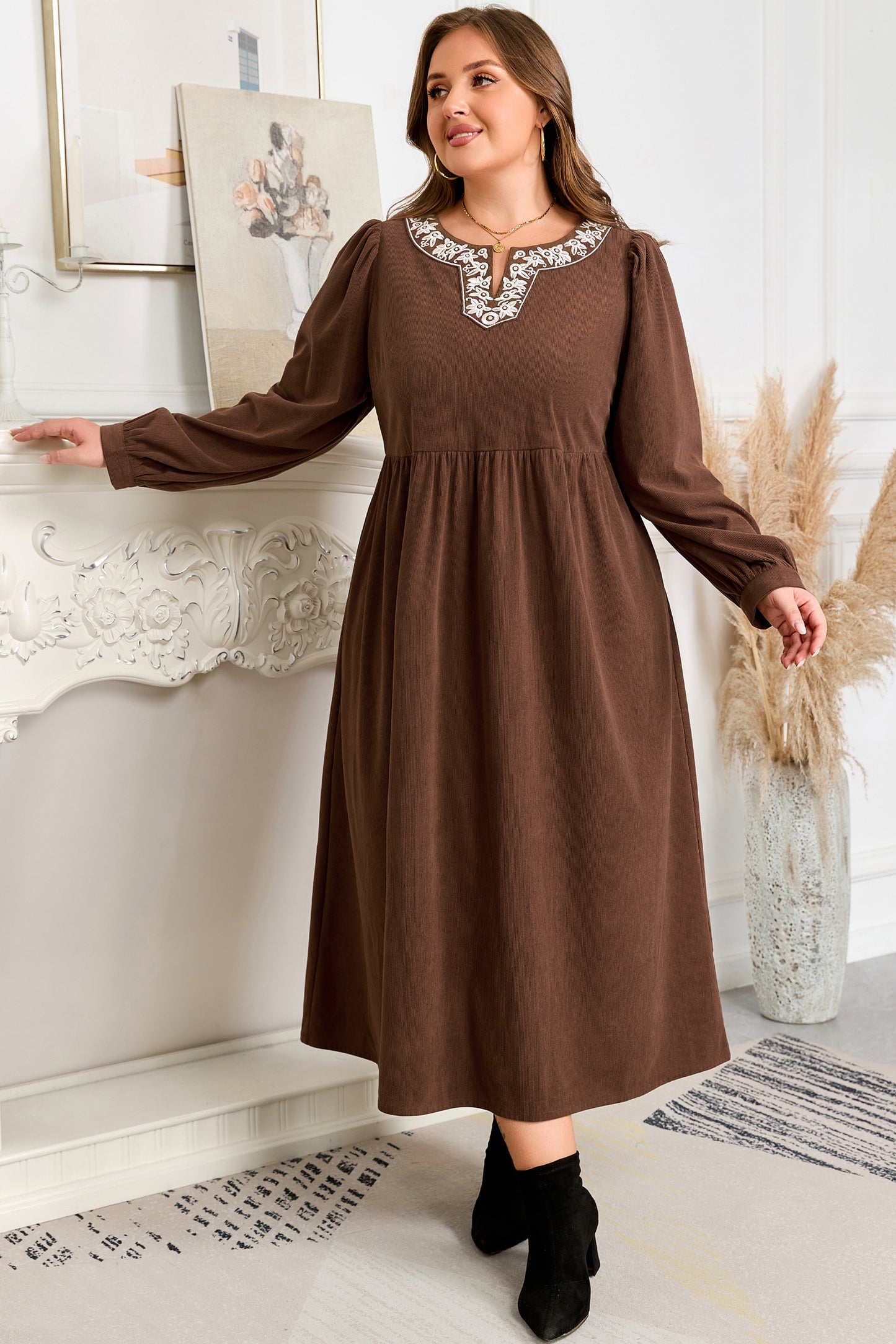 Nel | Embroidered Corduroy Long Dress