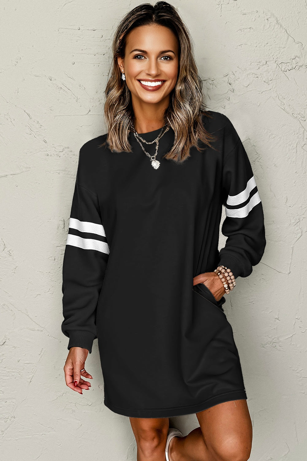 Lea | Varsity Striped Sleeve Casual Dress