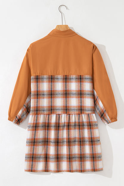 Amara | Color Block Plaid Shirt Dress