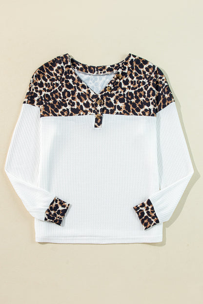 Elena | Leopard Patchwork Waffle Knit Top