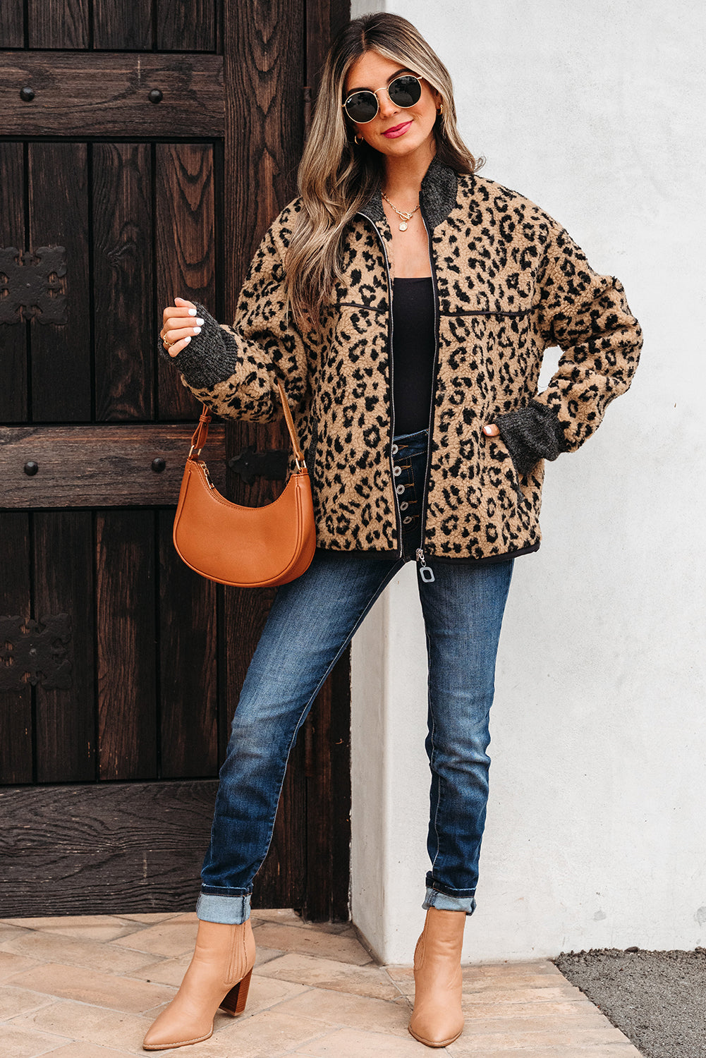 Leila | Leopard Patchwork Fleece Zip-Up Jacket