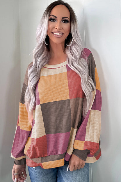 Anika | Checkered Knit Long Sleeve Top