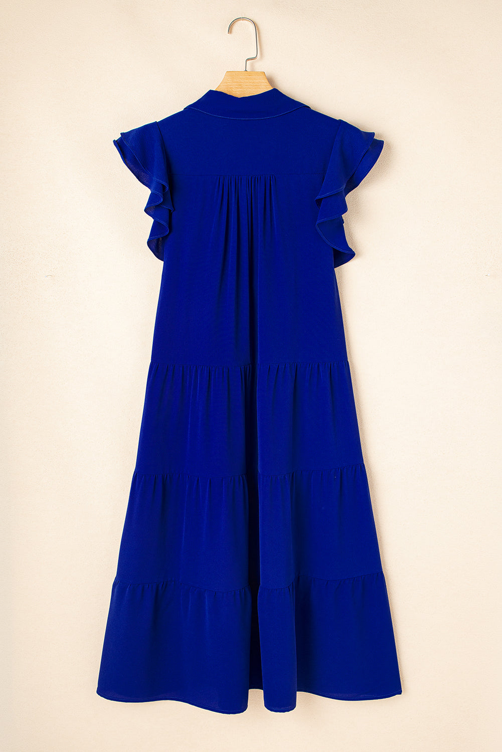 Liora | Solid V Neck Ruffled Sleeve Tiered Dress