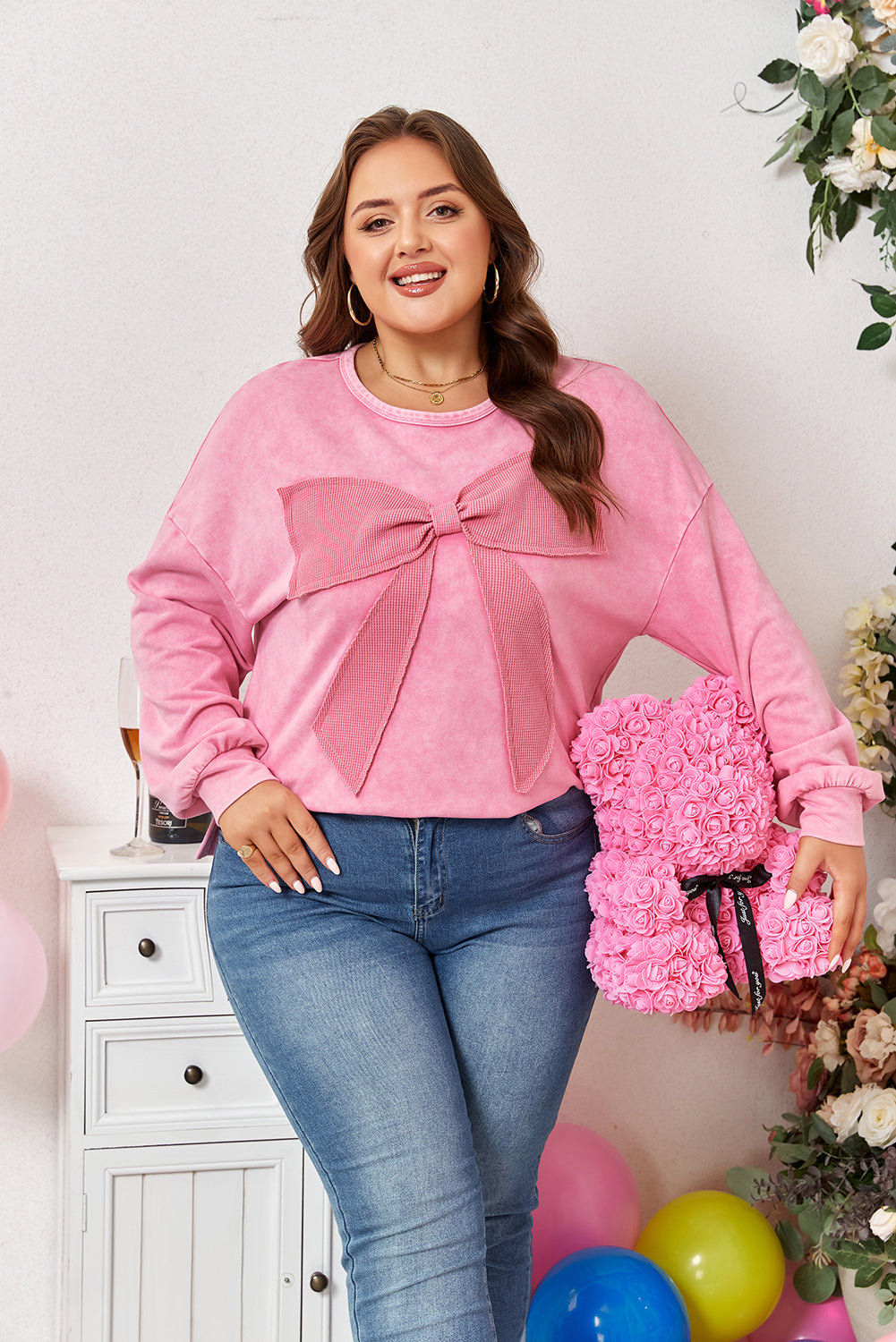 Cassy | Plus Size Mineral Wash Waffle Sweatshirt