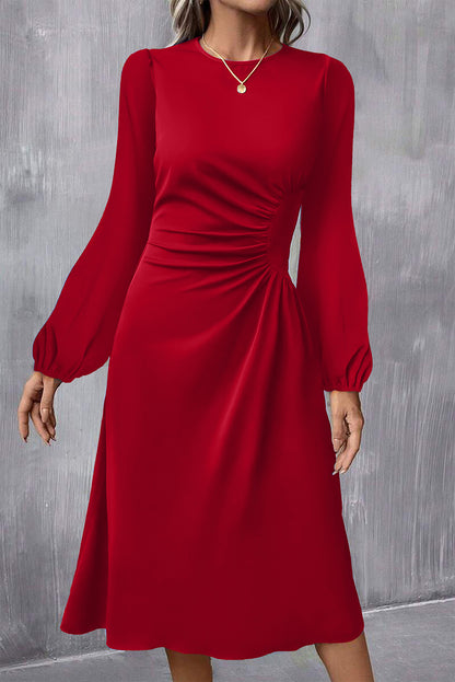 Isabella | Solid Color Ruched Midi Dress