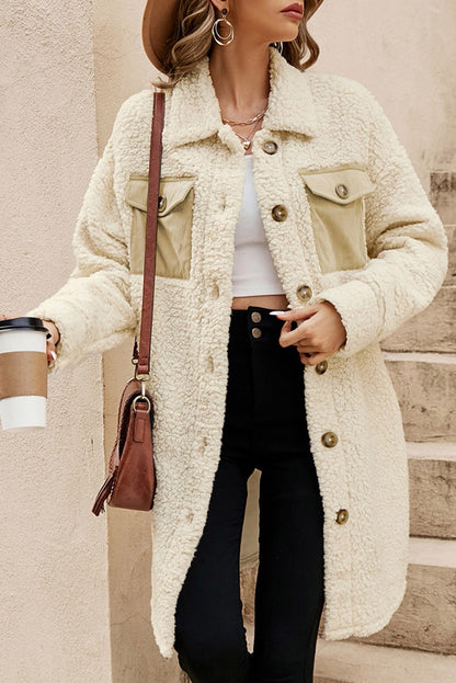 Maya | Long Teddy Coat with Contrast Pockets