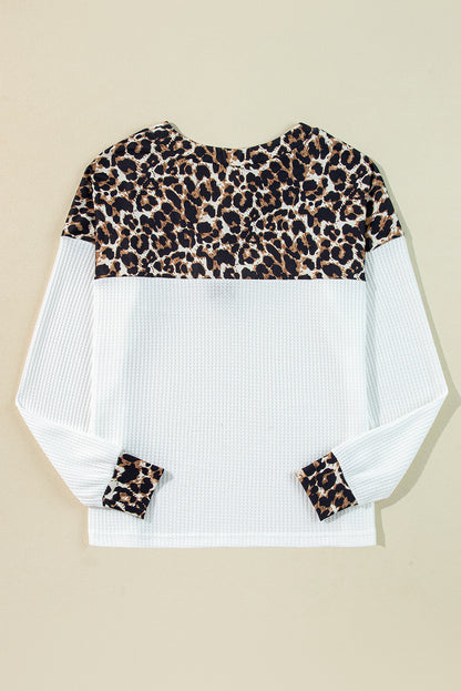 Elena | Leopard Patchwork Waffle Knit Top