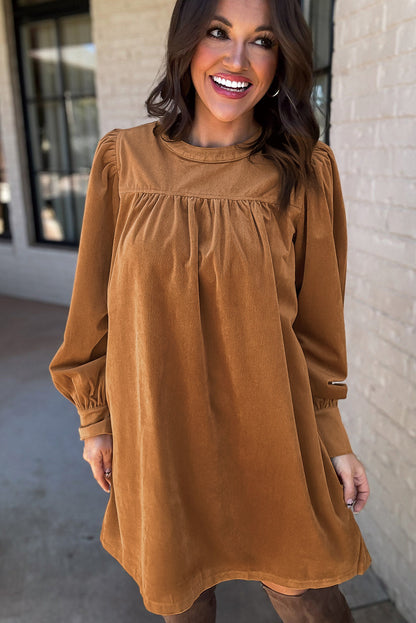 Aurora | Corduroy Puff Sleeve Shift Dress