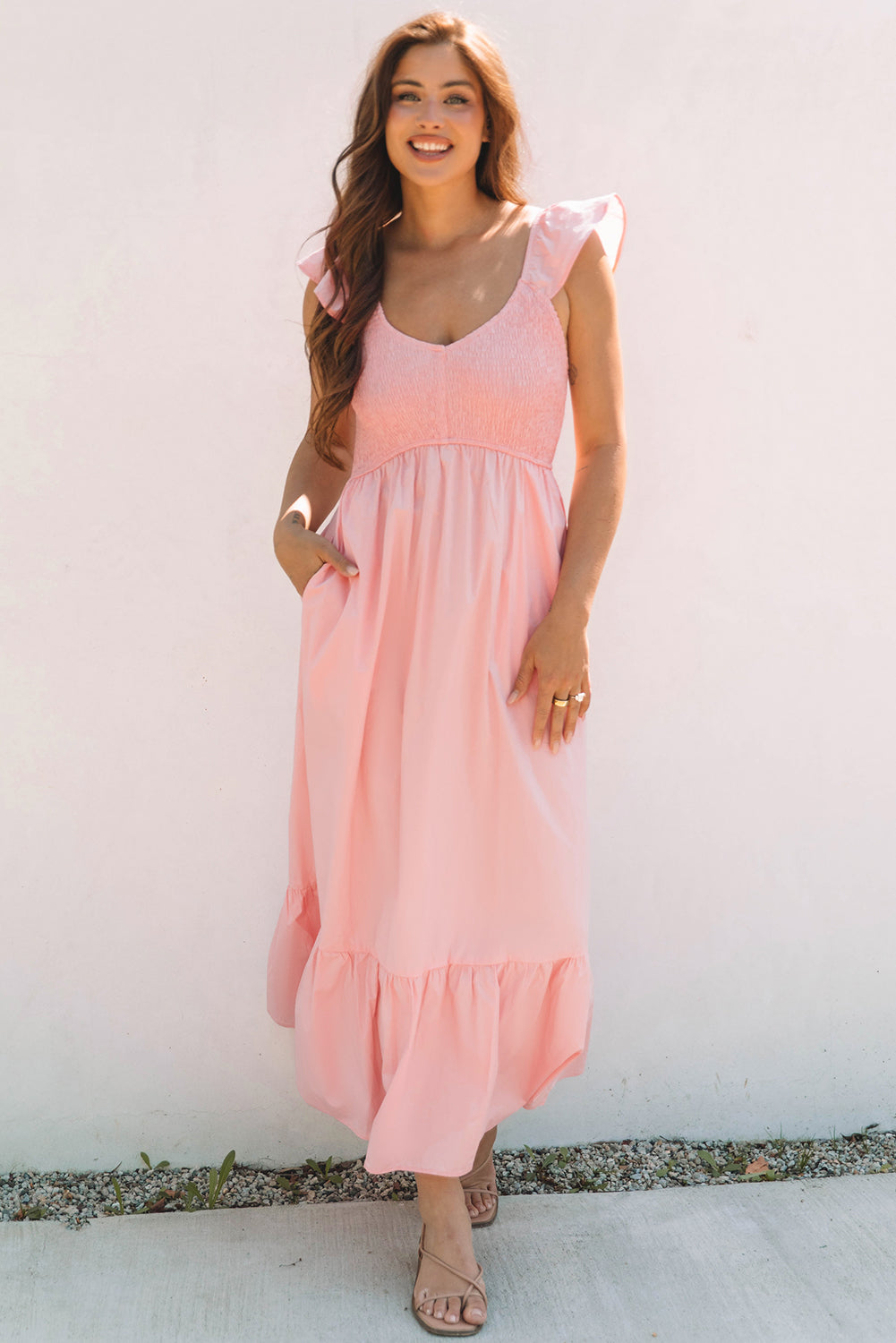 Elena | V-Neck Flutter Sleeve Maxi Dress