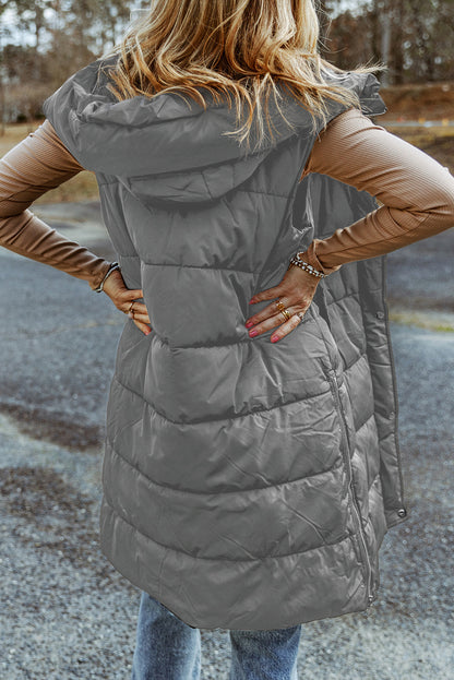Kylie | Quilted Hooded Vest Coat (Gray)