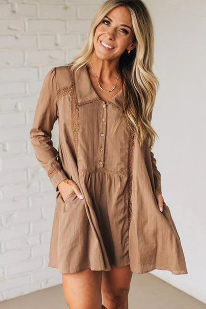 Carmela | Peter Pan Lace Trim Shirt Dress