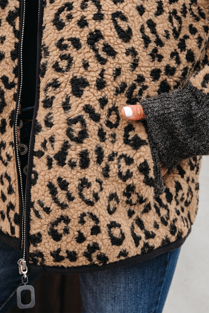 Leila | Leopard Patchwork Fleece Zip-Up Jacket