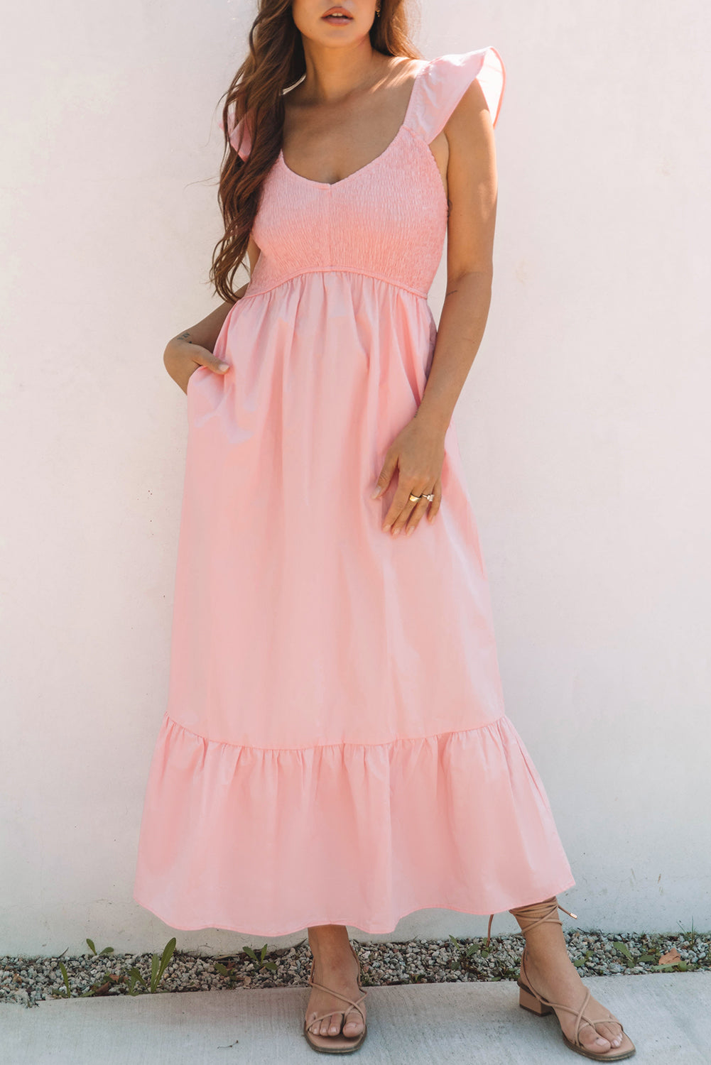 Elena | V-Neck Flutter Sleeve Maxi Dress