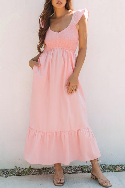 Elena | V-Neck Flutter Sleeve Maxi Dress