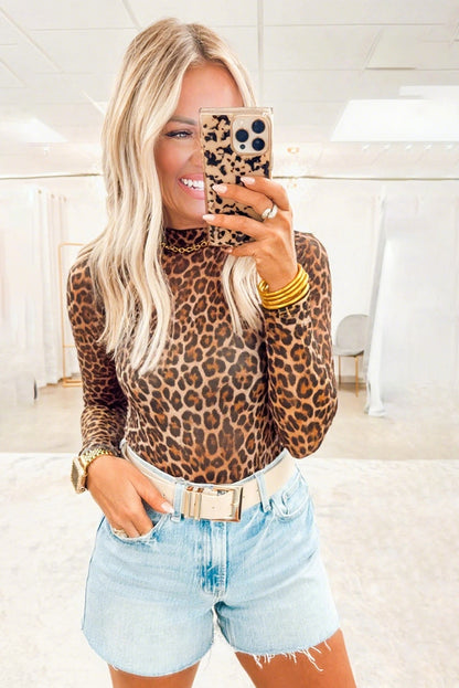 Valentina | Leopard Print Mesh Long Sleeve Top