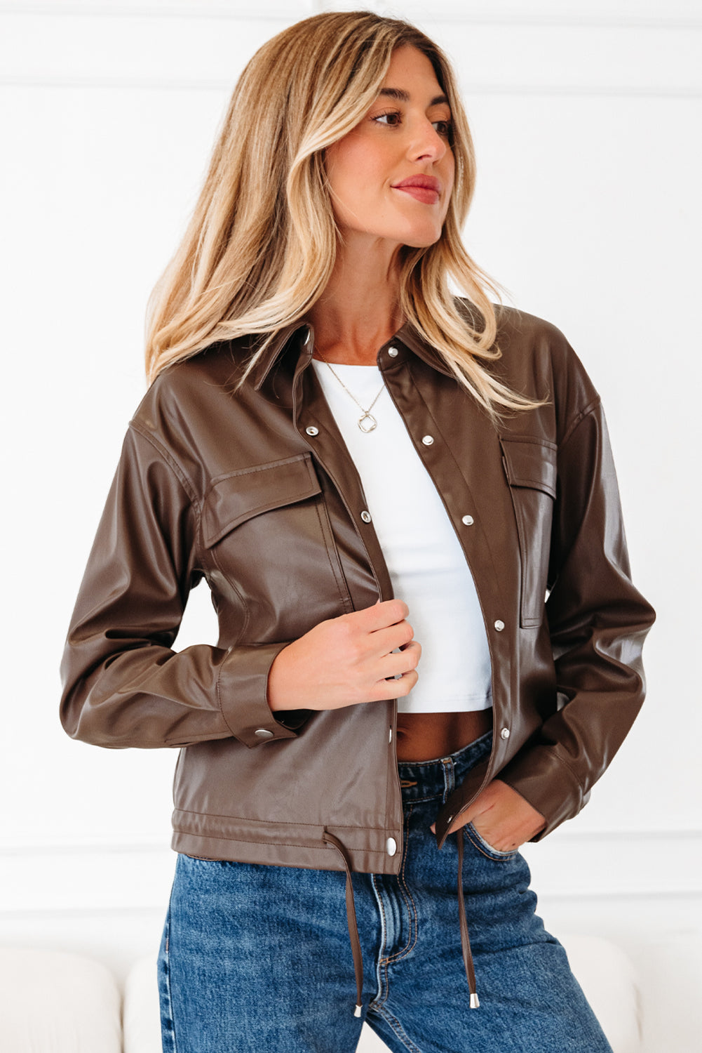 Katherine | Faux Leather Utility Jacket