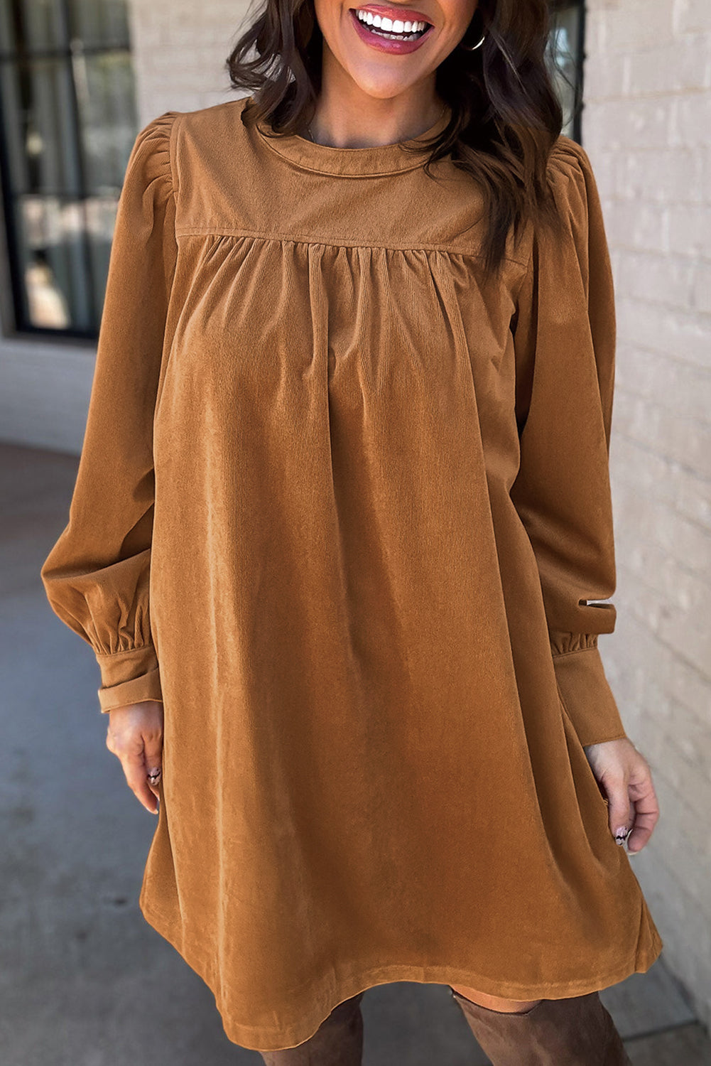 Aurora | Corduroy Puff Sleeve Shift Dress