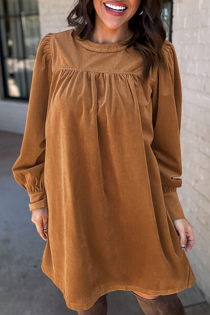 Aurora | Corduroy Puff Sleeve Shift Dress