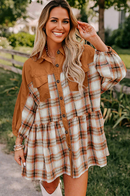 Amara | Color Block Plaid Shirt Dress