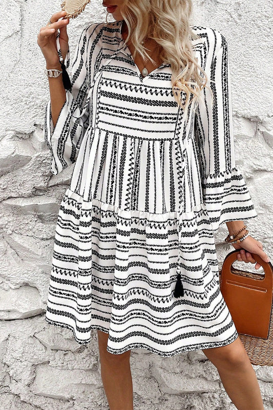Sienna | Striped V-Neck Bell Sleeve Dress