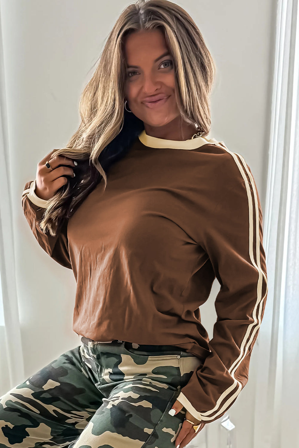 Freya | Vibrant Green Contrast Striped Long Sleeve Tee