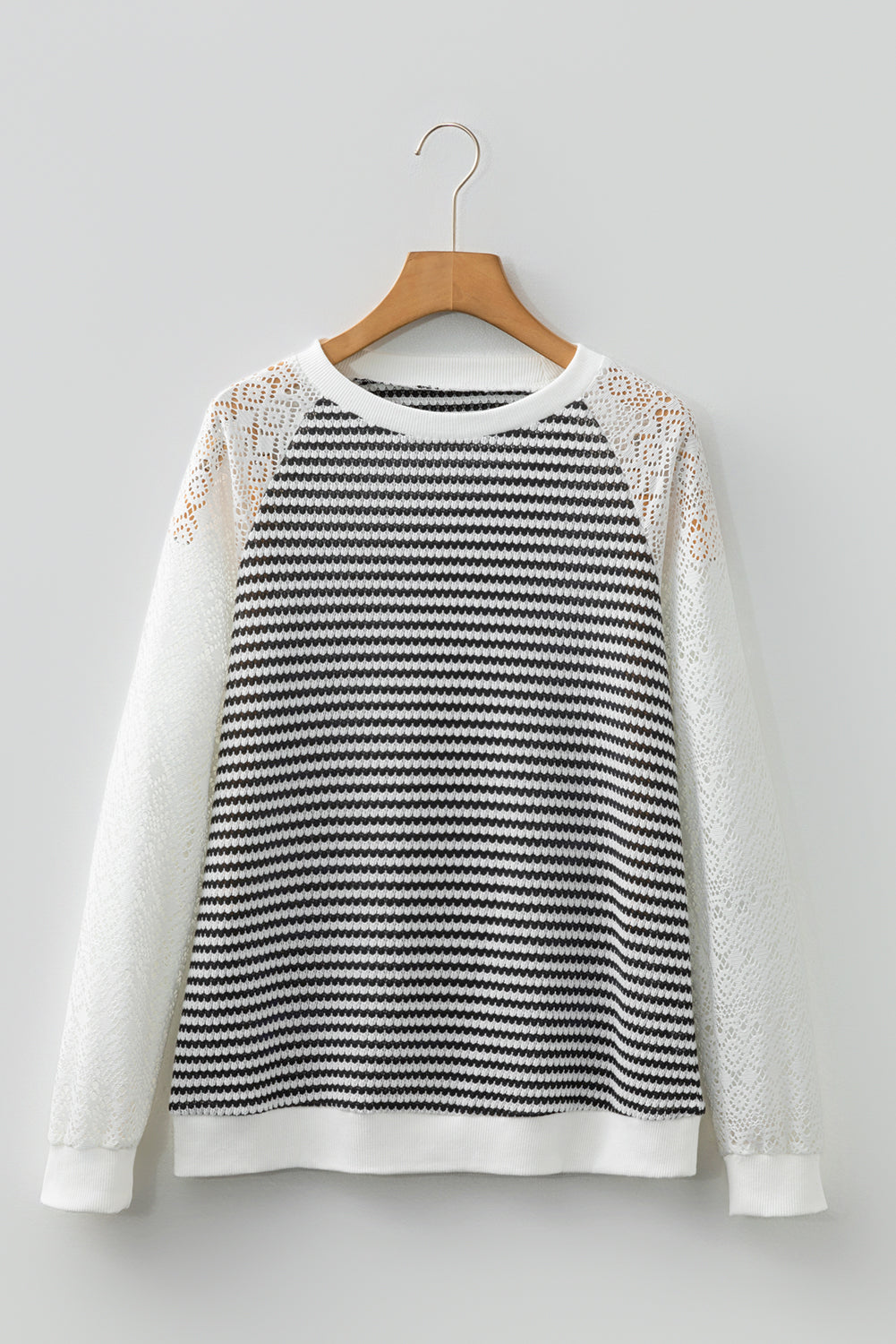 Amélie | Striped Textured Knit Top with Lace Patchwork