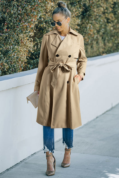 Elena | Long Button-Up Coat with Waist Tie