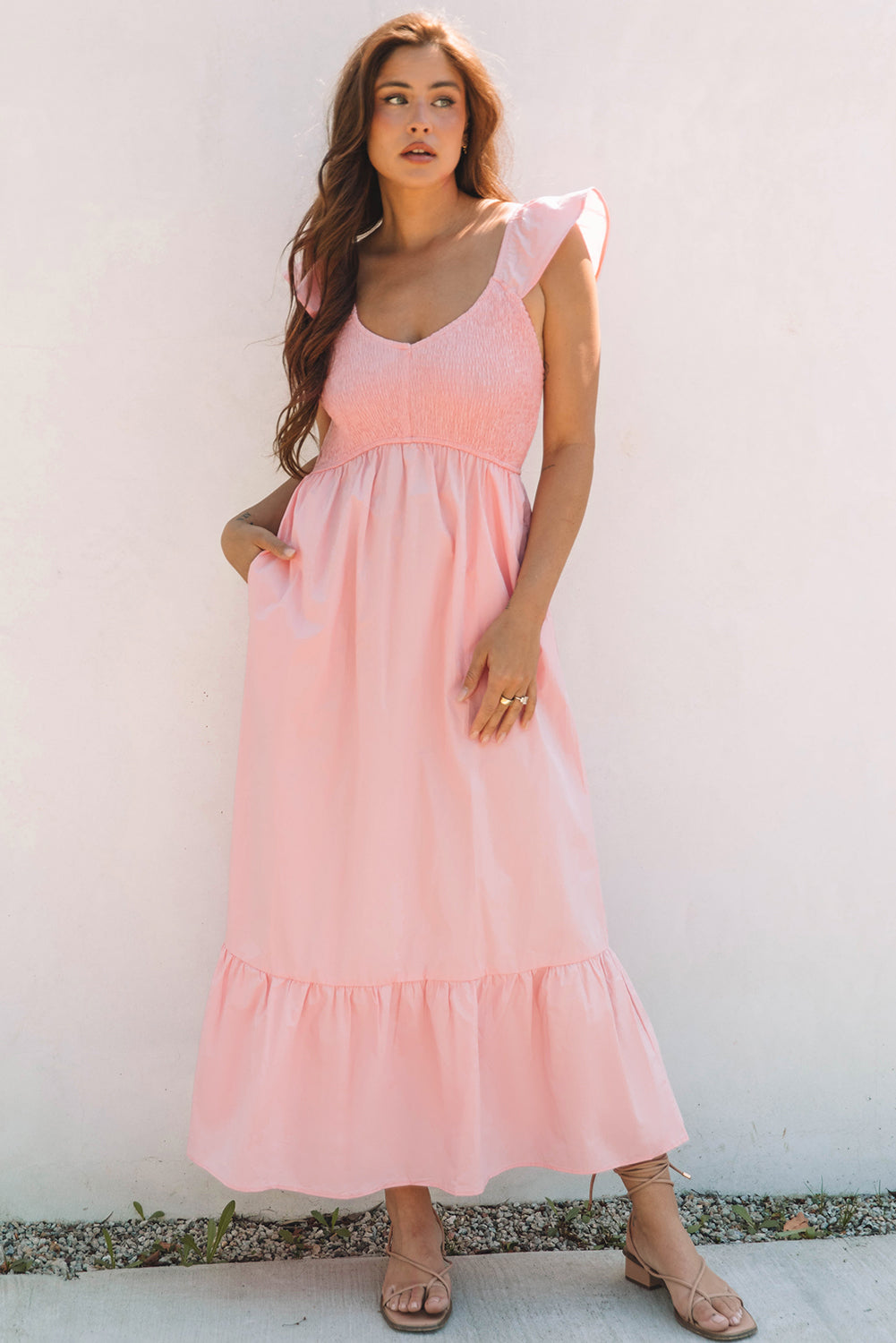 Elena | V-Neck Flutter Sleeve Maxi Dress