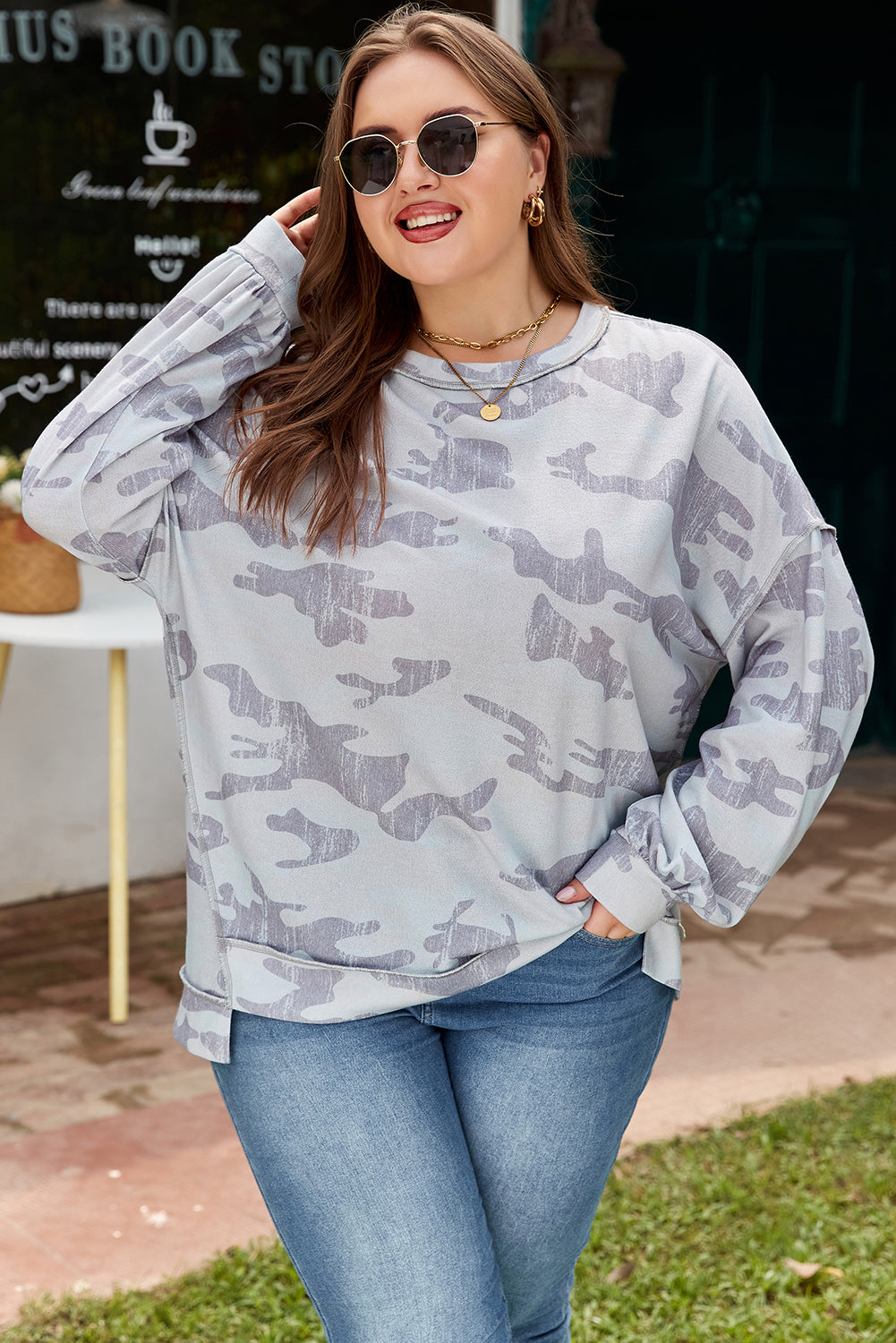 Janine | Plus Size Camouflage Print Pullover