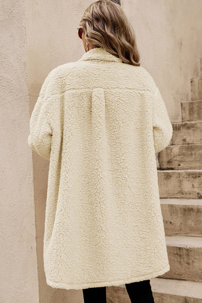 Maya | Long Teddy Coat with Contrast Pockets