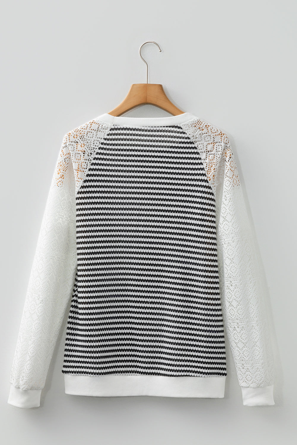 Amélie | Striped Textured Knit Top with Lace Patchwork
