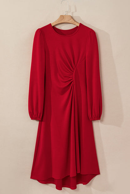 Isabella | Solid Color Ruched Midi Dress
